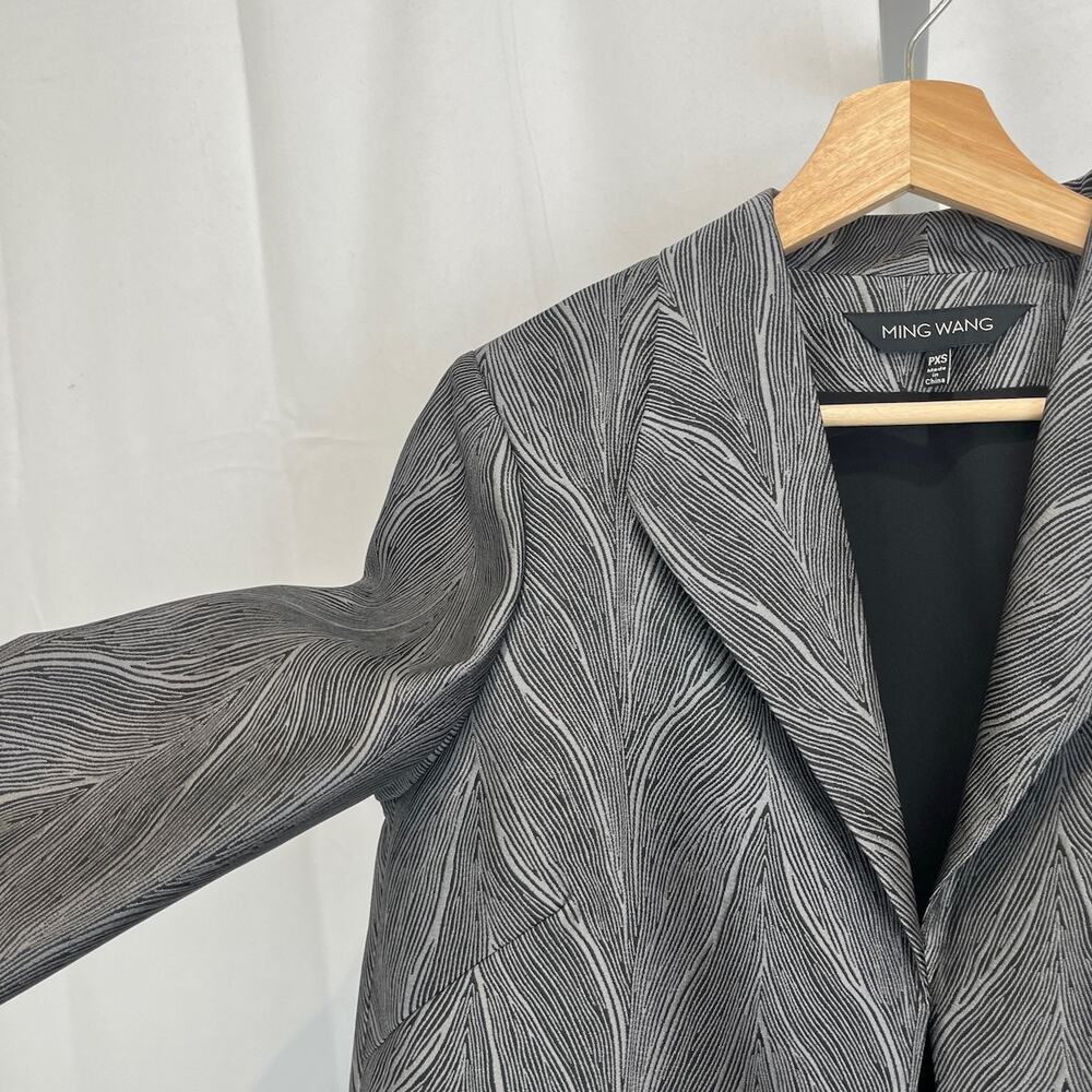 MING WANG Patterned Open Front Blazer Jacket 3/4 Slv Gray Silver Petite XS PXS - Picture 4 of 8